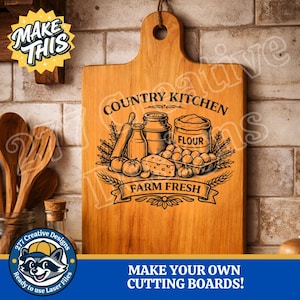 Country Kitchen Farm Fresh Themed Kitchen Decor Cutting Board File SVG PNG File for Laser Engraving Design (Digital Download)