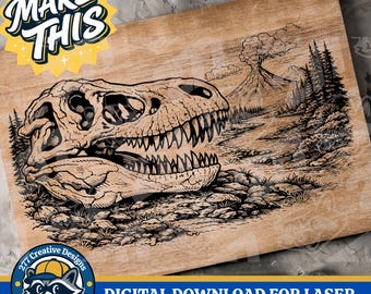 T-Rex Skull Laser Engraving Design File Digital Download laser cut svg and png file