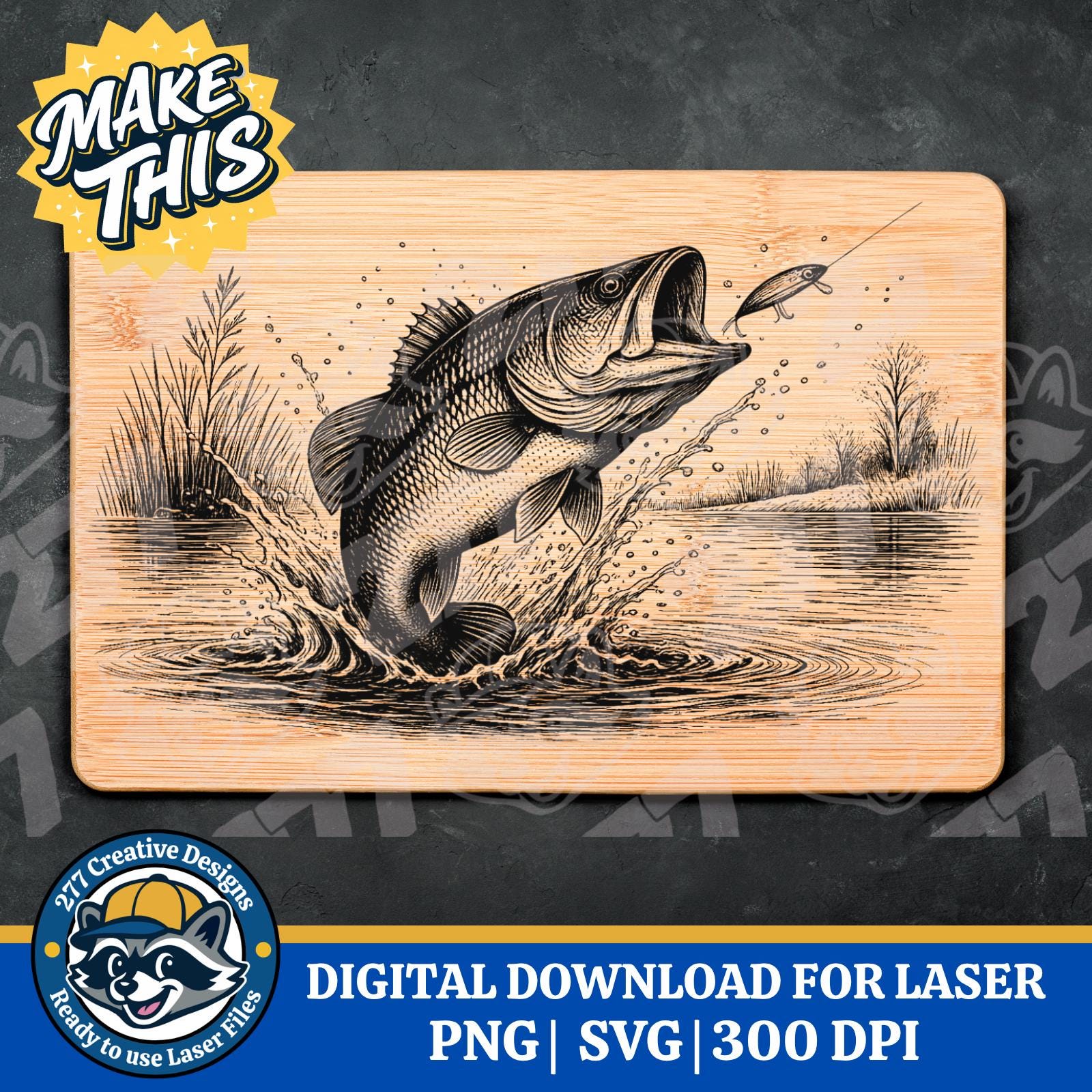 Bass Fish Jumping Out of the Water SVG PNG Cut File for Laser Engraving ...