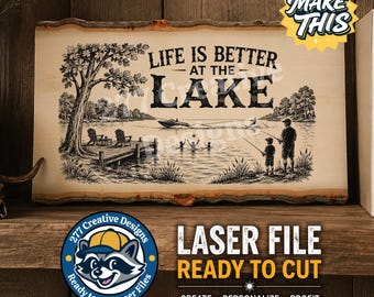 Lake Day Lasergravur Design PNG SVG-Schnittdatei für Laser, Sublimation (digitaler Download)