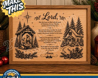 Weihnachtsgebet PNG SVG Krippenszene und verschneites Weihnachtshaus Schnittdatei für Laser, Sublimation, Print-on-Demand-Dateien (digitaler Download)