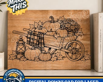Herbstliche Schubkarren-Lasergravur-Designs (DIY) – PNG- und SVG-Schnittdatei für Laser und Sublimation (digitaler Download)