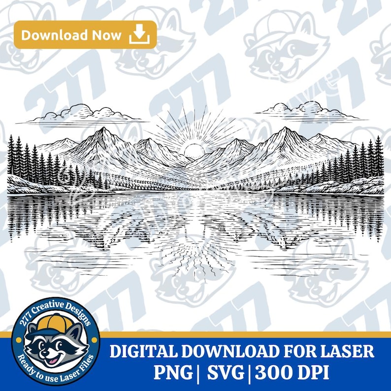 Mountain Lake Laser Engrave File for Cutting Boards and More PNG and ...