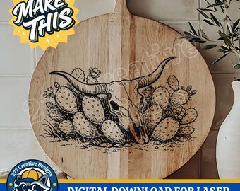 Longhorn Skull& Cactus diy Laser Engraving Design DIY Laser PNG SVG Cut file for laser, sublimation (digital download)
