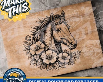 Floral Horse svg and png file for laser engravings and sublimation (digital downloads)