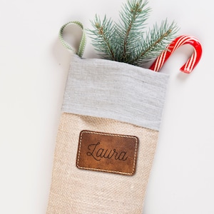 Custom Iron On Leather Name Patch: Faux Leather Christmas Stocking Tag DIY