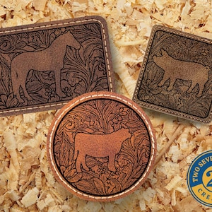 Custom Livestock Leatherette Patch: Laser Engraved Iron-On Patches for Hats Stockshow caps
