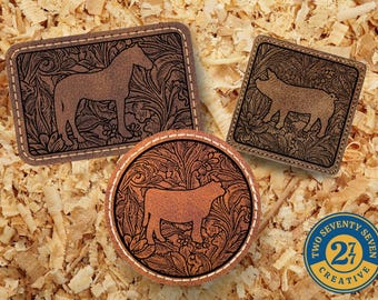 Custom Livestock Leatherette Patch: Laser Engraved Iron-On Patches for Hats Stockshow caps
