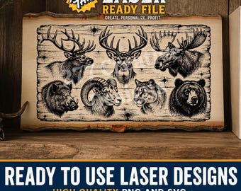 Großwildjagd-Lasergravur-Design DIY Laser PNG SVG Schnittdatei für Laser, Sublimation (digitaler Download)