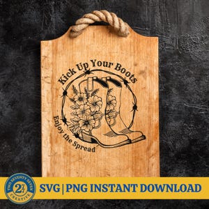 Floral Cowboy Boots Charcuterie Board SVG: Western Laser Engrave File