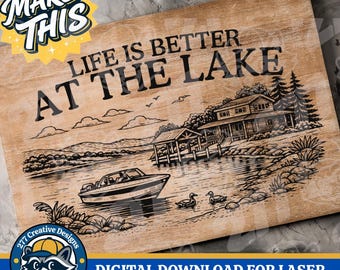 Das Leben ist besser am See diy Laser Gravur Design DIY Bass Fish Lake Laser PNG SVG-Schnittdatei für Laser, Sublimation (digitaler Download)