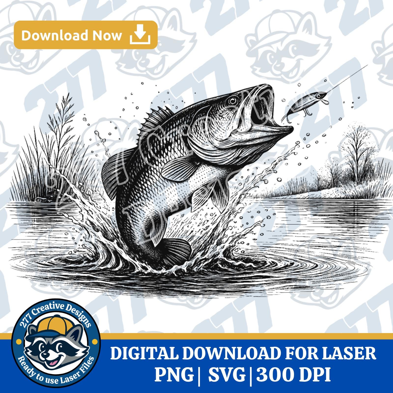 Bass Fish Jumping Out of the Water SVG PNG Cut File for Laser Engraving ...