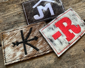 Embroidered Cattle Brand genuine cowhide patch for tote bag purse accessory iron on hat patch hook and look path