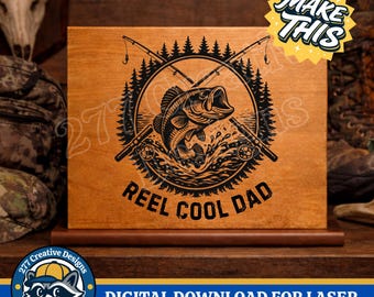 Reel Cool Dad Angeln Laser Gravur Design PNG SVG-Schnittdatei für Laser, Sublimation, DTF (digitaler Download)