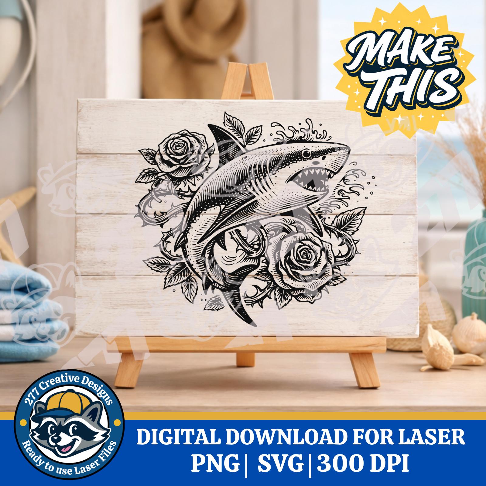 Sharks And Roses Great White Shark and Roses Themed PNG SVG Laser Cut File, Sublimation ...