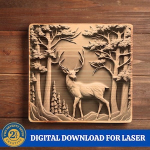 Hirsch 3D Illusion Lasergravur Datei: Wildtier Kunst (Digitaler Download)