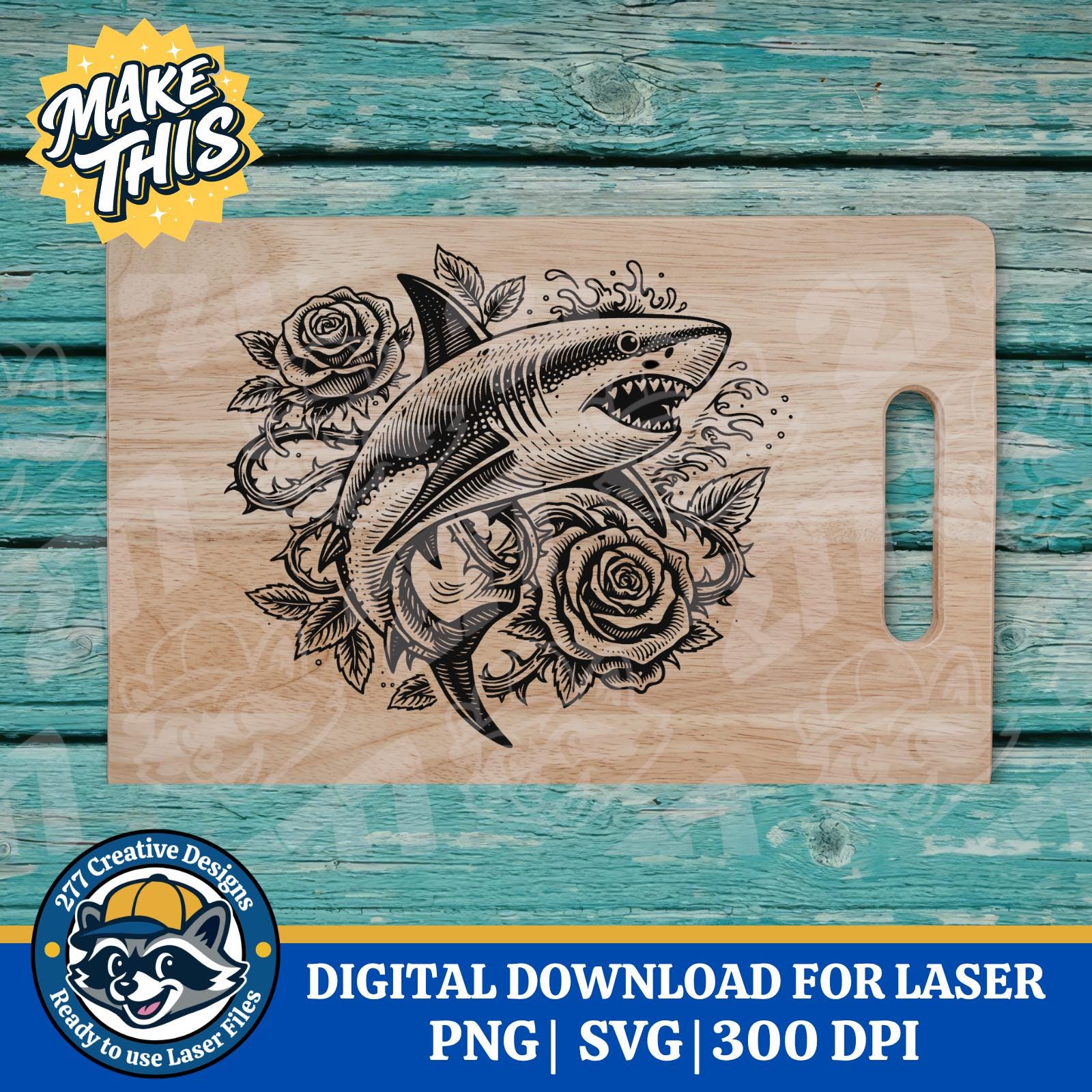 Sharks And Roses Great White Shark and Roses Themed PNG SVG Laser Cut File, Sublimation ...