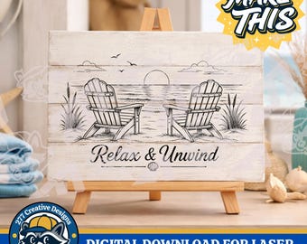 Beach Themed 'Relax and Unwind' Beach House Decor SVG PNG Cut File for Laser Engraving Design (Digital Download)