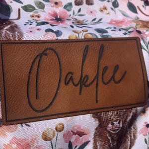 Extra Large Personalized Faux Leather Name Patch: Iron-On Name Tag for backpacks and Bags