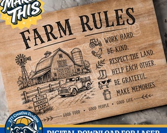 Farm Rules diy Laser Engraving Design DIY PNG SVG Cut file for laser, sublimation (digital download)