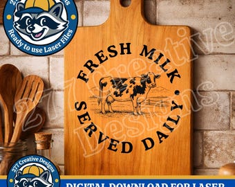 Fresh Milk Served Daily Dairy Cow Themed SVG PNG for Laser Engraving Sublimation Cricut and more (digital download)