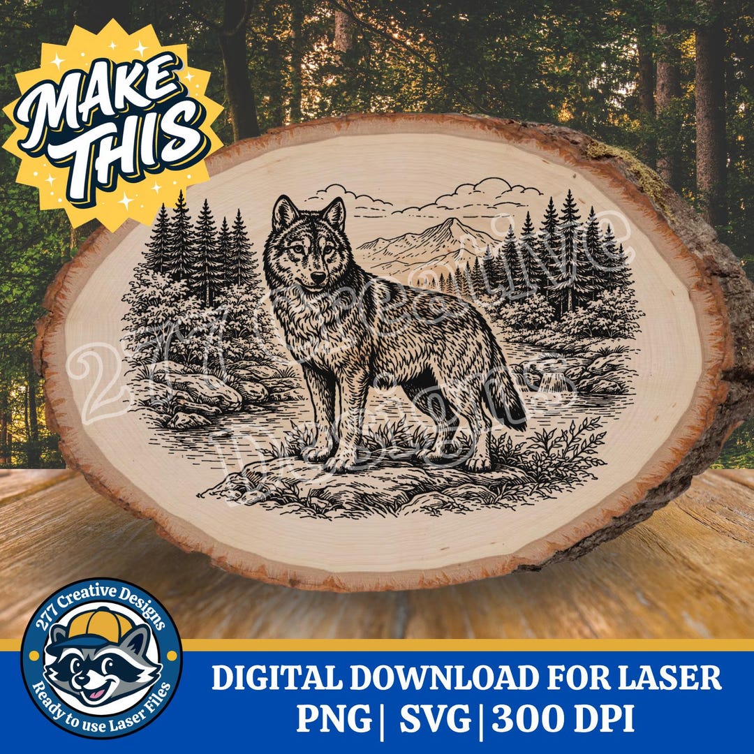 Svg File Timberwolf Young Timberwolf in the Wilderness Themed Diy Laser Engraving Design ...