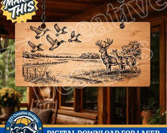 DIY-Lasergravurdesign mit Motiven von Wildtieren zur Jagd – Ente und Reh (PNG- und SVG-Schnittdatei für Laser und Sublimation, digitaler Download)