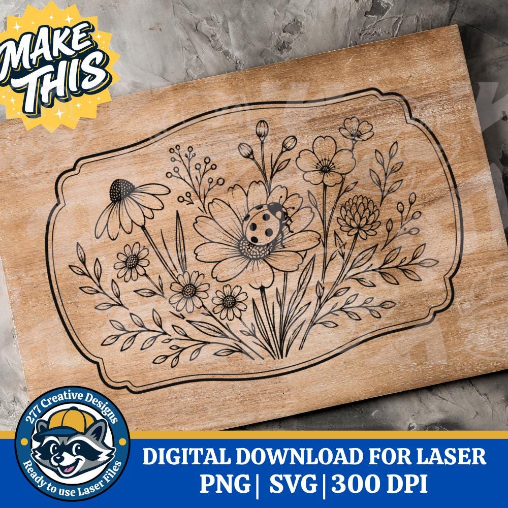 Ladybug and Wildflowers SVG PNG Cut File for Laser Engraving Design ...
