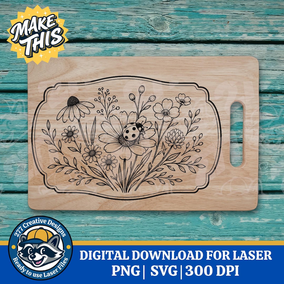 Ladybug and Wildflowers SVG PNG Cut File for Laser Engraving Design ...