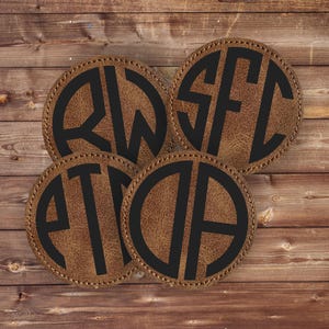Monogrammed Initials Circle Leatherette Patches patches DIY iron on faux leather patch Laser engraved name patch for hats bag patch leather