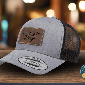 Personalized Dad Hat: Laser Engraved Faux Leather Patch Trucker Hat