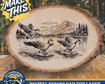 Kanadische Gänse auf See Laser Gravur Design DIY Laser PNG SVG-Schnittdatei für Laser, Sublimation (digitaler Download)