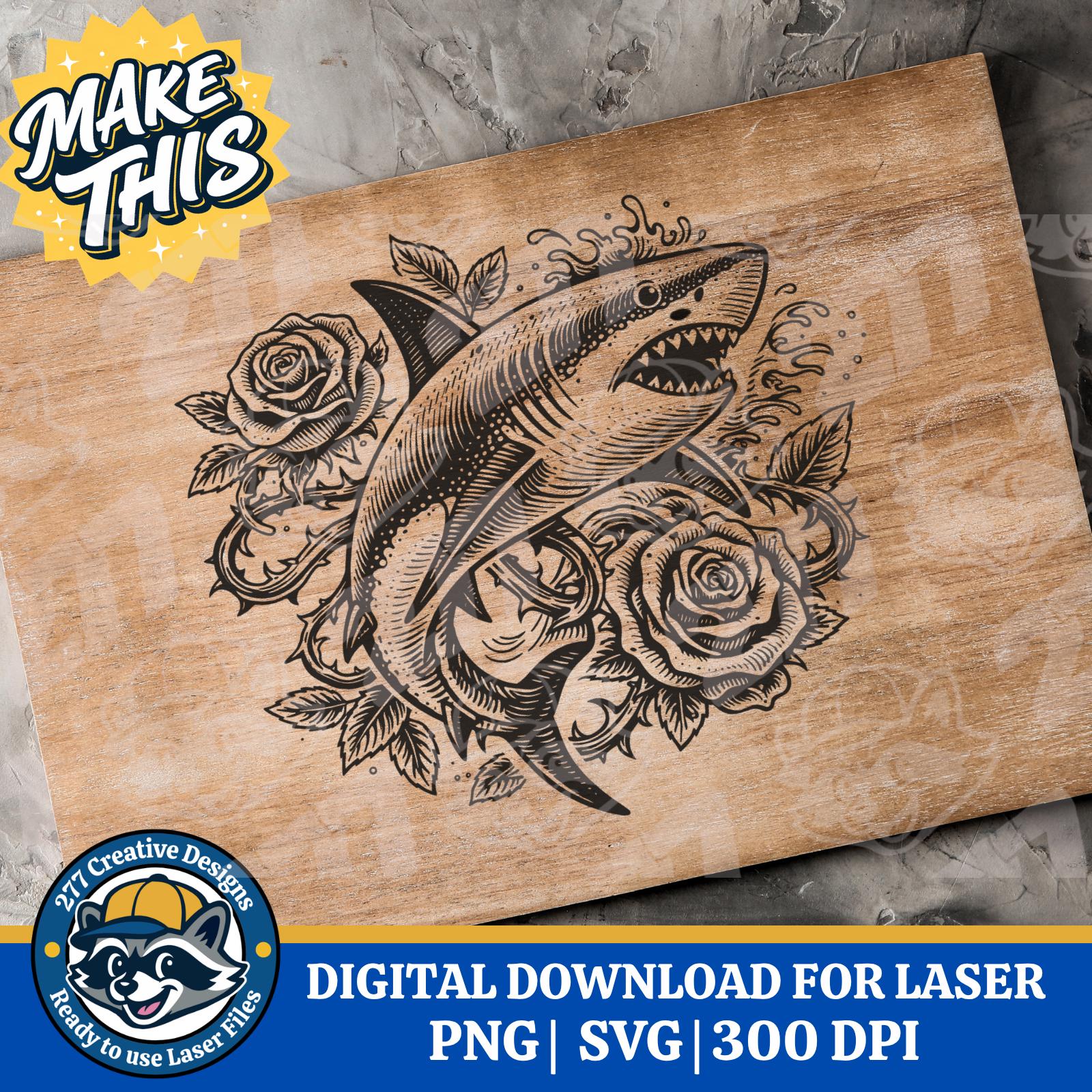 Sharks And Roses Great White Shark and Roses Themed PNG SVG Laser Cut File, Sublimation ...