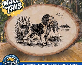 Jagdhund Spaniel mit Enten-Gravur-Design, PNG SVG-Schnittdatei (Digitaler Download)