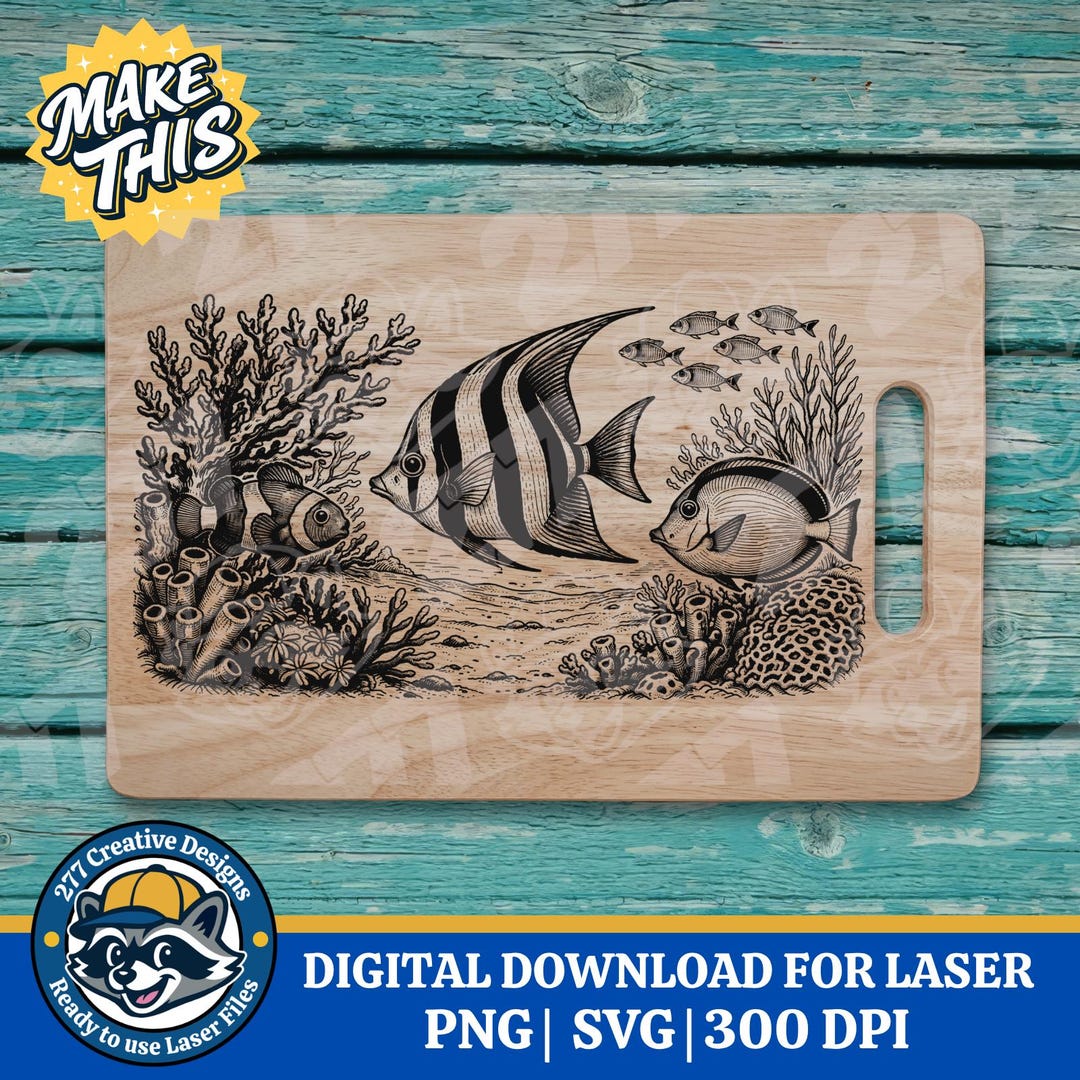 Tropical Fish and Coral Ocean Scene PNG SVG Laser Cut File, Sublimation ...
