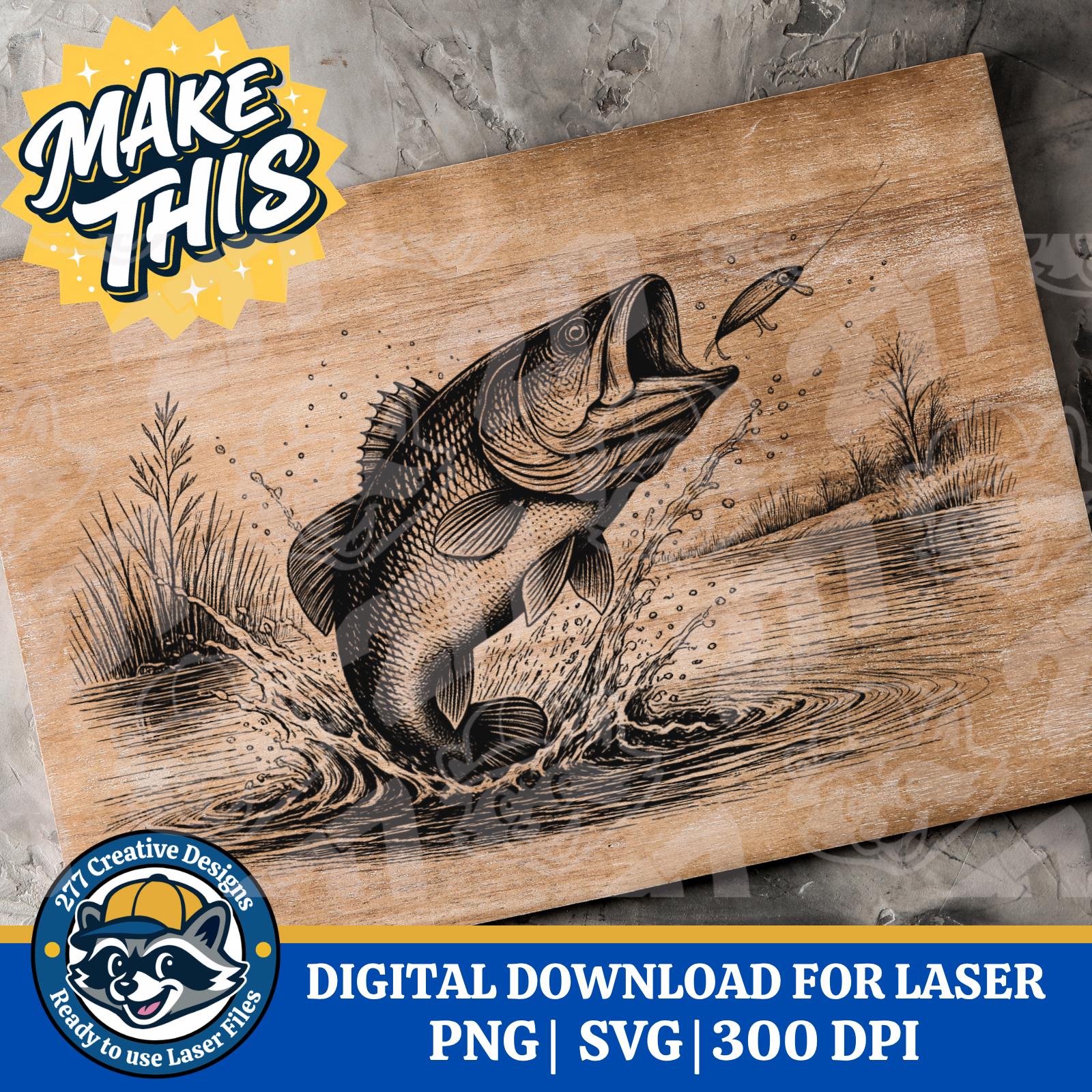 Bass Fish Jumping Out of the Water SVG PNG Cut File for Laser Engraving ...