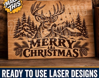 Weihnachtliches Weißwedelhirsch-Lasergravurdesign DIY Laser PNG SVG Schnittdatei für Laser, Sublimation (digitales Produkt)