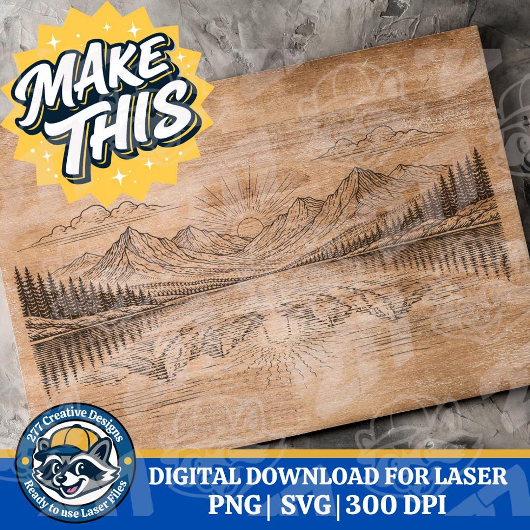 Mountain Lake Laser Engrave File for Cutting Boards and More PNG and ...