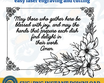 Kitchen Blessing Floral Frame SVG: Laser Engrave Cutting Board (Digital Download)