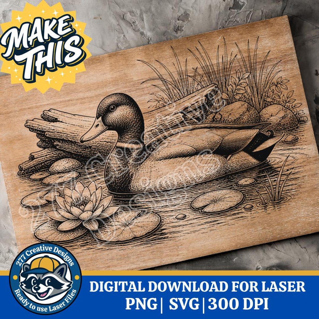 Mallard Duck Portrait Laser Engraving Design DIY Laser PNG SVG Cut File ...