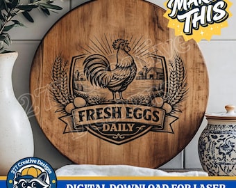 Fresh Eggs Daily Rooster SVG PNG for Laser Engraving Sublimation Cricut and more (digital download)