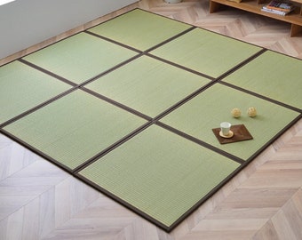 Unité Tatami tapis herbe de jonc japonais, tapis moelleux Goza Igusa, tapis traditionnel antidérapant marron vert matériau naturel fabriqué au Japon 0204