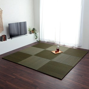 Unit Tatami mat Japanese rush grass, Fluffy Area Rug Goza Igusa, Traditional Carpet Non-slip Green Yoga Natural Material, Made in Japan 0414