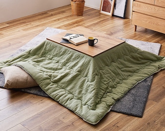 Kotatsu Futon Flannel Fluffy Blanket Table Square Rectangle Traditional Green, Reversible Comforter, Futon Craftsman Made in Japan 2337