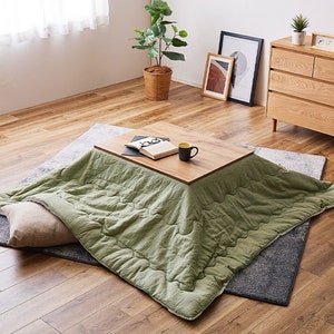 Kotatsu Futon Flannel Fluffy Blanket Table Square Rectangle Traditional Green, Reversible Comforter, Futon Craftsman Made in Japan 2337