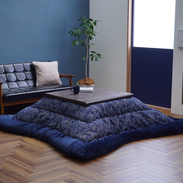 Kotatsu Futon Japanese Comforter Premium Cotton Flannel Fluffy Table Square Rectangle Traditional Blue, Futon Craftsman Made in Japan 2612