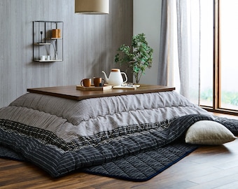 Kotatsu Futon & Mat Set Fluffy Premium Cotton Blanket Table Square Rectangle Black Gray, Comforter, Futon Craftsman, Made in Japan 1500