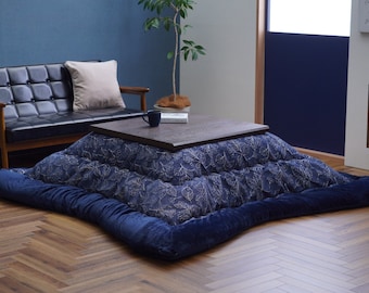 Kotatsu Futon Japanese Comforter Premium Cotton Flannel Fluffy Table Square Rectangle Traditional Blue, Futon Craftsman Made in Japan 2612