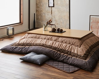 Kotatsu Futon & Mat Set Fluffy Premium Cotton Blanket Table Square Rectangle Brown Beige, Comforter, Futon Craftsman Made in Japan 1500