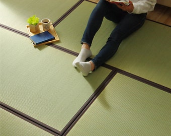 Unité Tatami tapis herbe de jonc japonaise, tapis moelleux Goza Igusa, tapis traditionnel antidérapant marron vert matériau naturel fabriqué au Japon 1131